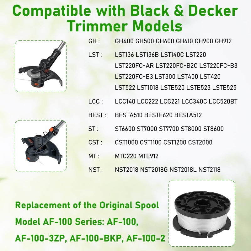 Hechuang AF-100 Weed Eater Spool 6+2 Pack 30ft 0.065'' Line String Trimmer Replacement Spool for Black+Decker AF+100 String Trimmers, (6 Replacement Spool, 2 Trimmer Cap, 2 Pack Spring) - Image 4